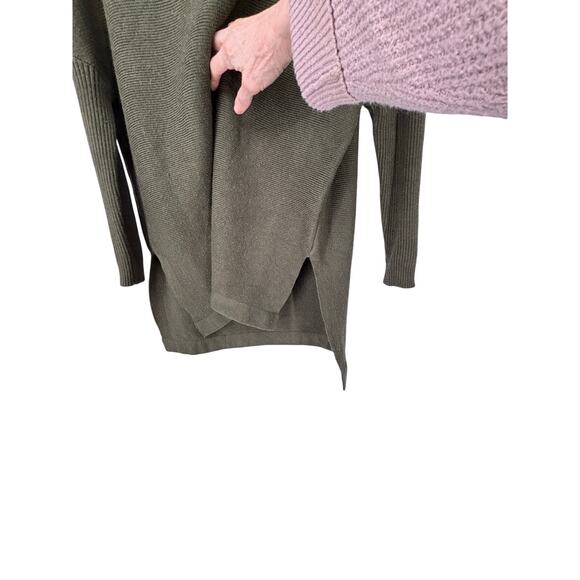 Olive Sweater Dolman Sleeve Knit Boxy Split Hem Soft Ribbed Cozy Medium - Picture 6 of 7